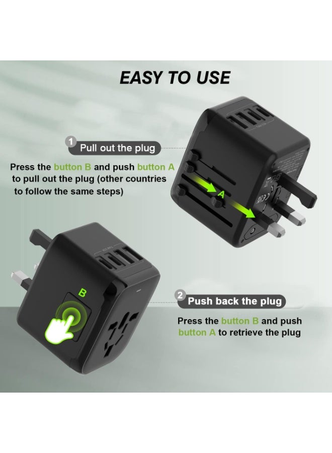 يويو تيك محول سفر عالمي 65 واط GaN III، محول قابس سفر أوروبي 5 في 1، شاحن حائط سريع 2x USB-A و3 xUSB C، ومقبس تيار متردد عالمي لأوروبا والولايات المتحدة الأمريكية والمملكة المتحدة وأستراليا وآسيا (أسود) - Image 4